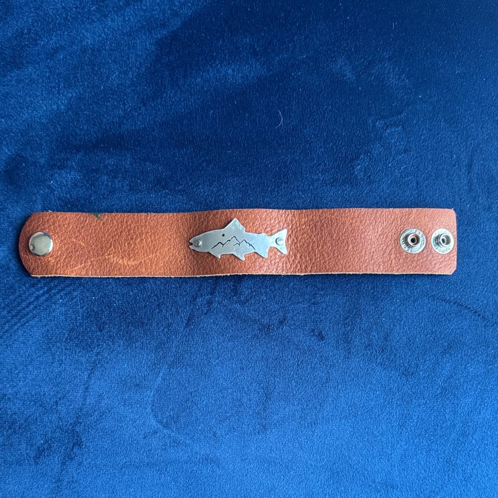 Brown Leather Bracelet with Fish Accent